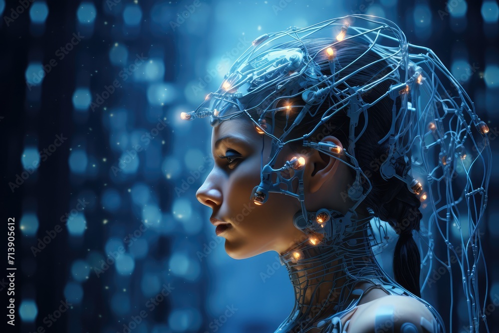 Poster aging brain complex puzzle - mind game ingenious synapses pathways. wit visionary, brain's visualiza