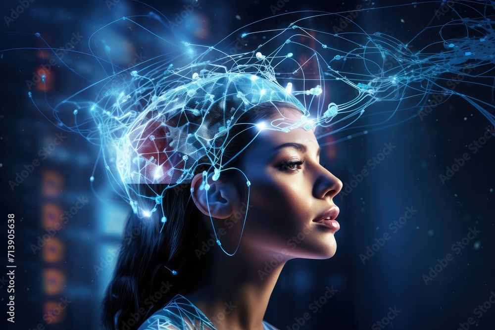 Poster aging brain complex puzzle - mind game ingenious synapses pathways. wit visionary, brain's visualiza