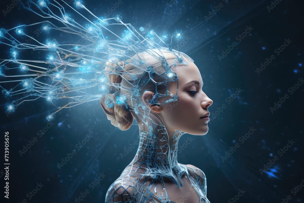 Poster aging brain complex puzzle - mind game ingenious synapses pathways. wit visionary, brain's visualiza