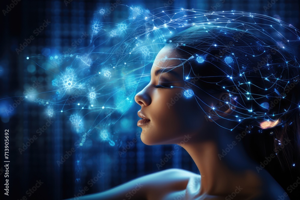 Poster aging brain complex puzzle - mind game ingenious synapses pathways. wit visionary, brain's visualiza