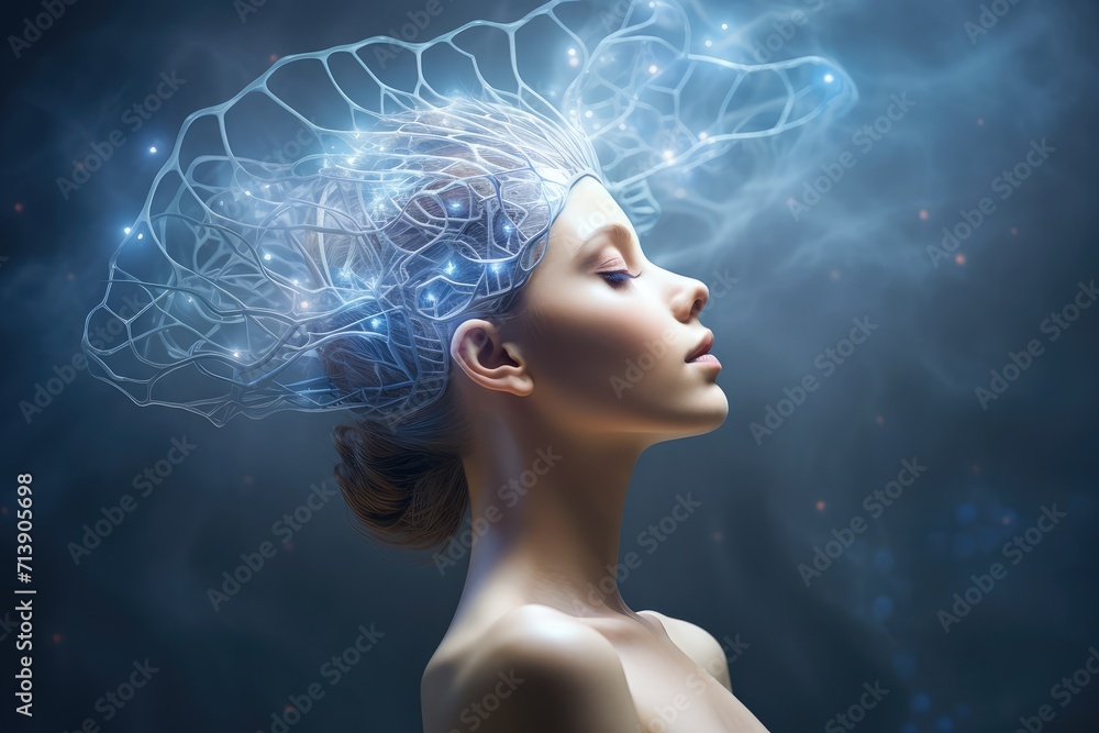 Poster aging brain complex puzzle - mind game ingenious synapses pathways. wit visionary, brain's visualiza