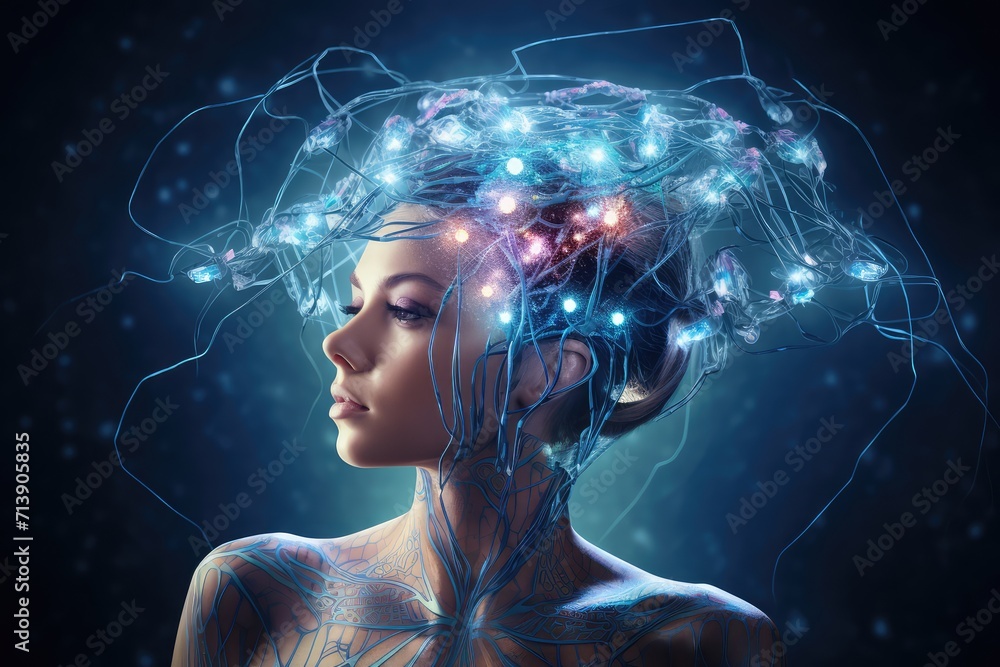 Poster aging brain complex puzzle - mind game ingenious synapses pathways. wit visionary, brain's visualiza