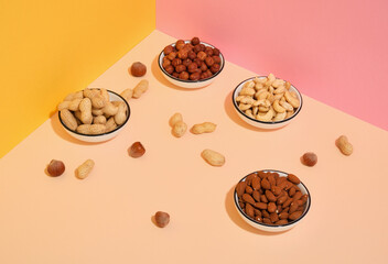 Different kinds of nuts. Good nutrition. Naturally healthy food.