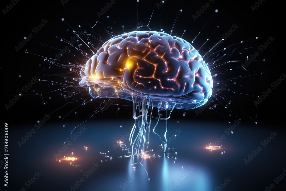 Poster nebula neural colorful brain cell energy connections, brain dots pattern neuronal network, vibrant d