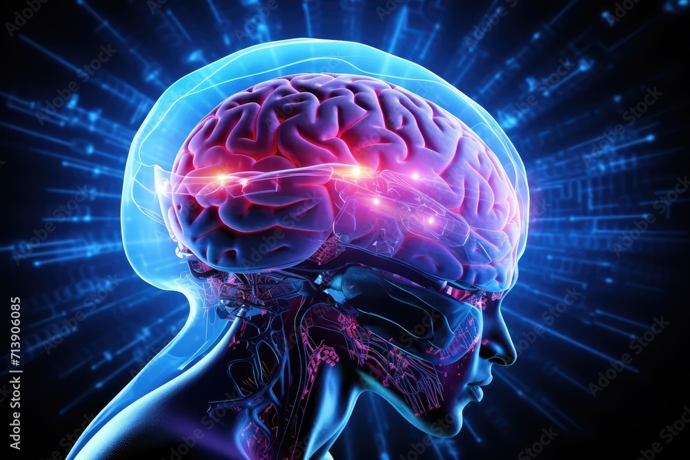Poster nebula neural colorful brain cell energy connections, brain dots pattern neuronal network, vibrant d