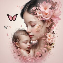 portrait of a little child with Mother, maternal love