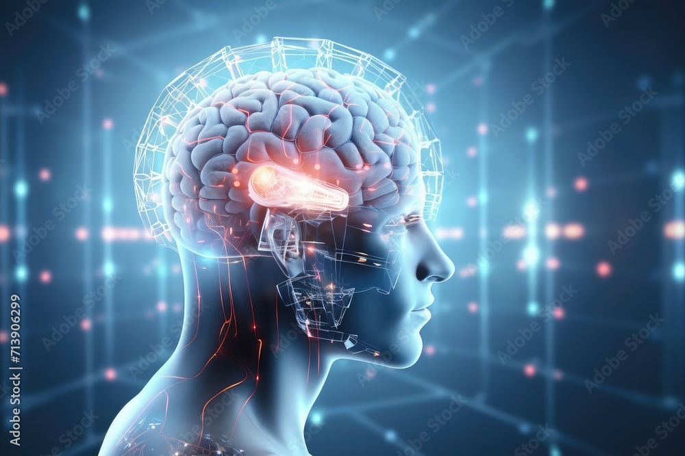 Poster nebula neural colorful brain cell energy connections, brain dots pattern neuronal network, vibrant d