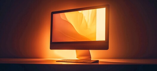 A glowing computer monitor on a blank wall, illuminated by a single light, beckons with the promise of endless possibilities and digital adventures