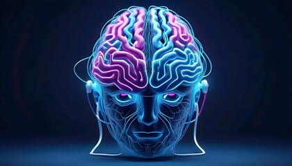 Dynamic 3D Brain, Neon Lines Illuminate Neural Network Connections.