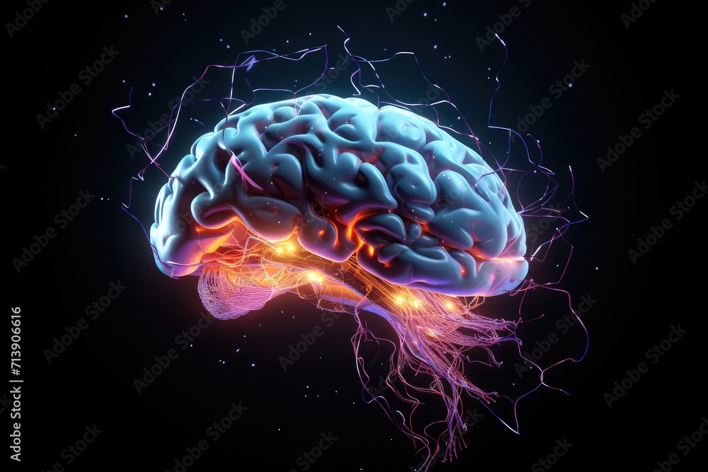 Poster nebula neural colorful brain cell energy connections, brain dots pattern neuronal network, vibrant d