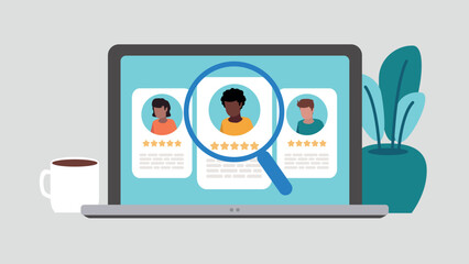 Vektor-Illustration eines Laptop-Bildschirms mit der Wahl der neuen Mitarbeiter - Recruitment-Konzept