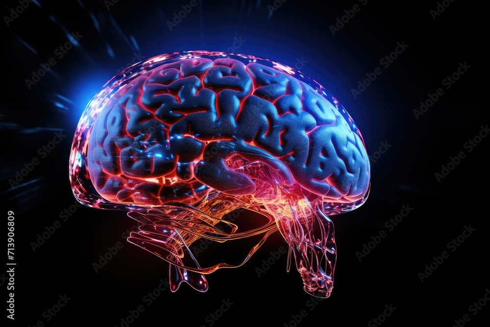 Poster nebula neural colorful brain cell energy connections, brain dots pattern neuronal network, vibrant d
