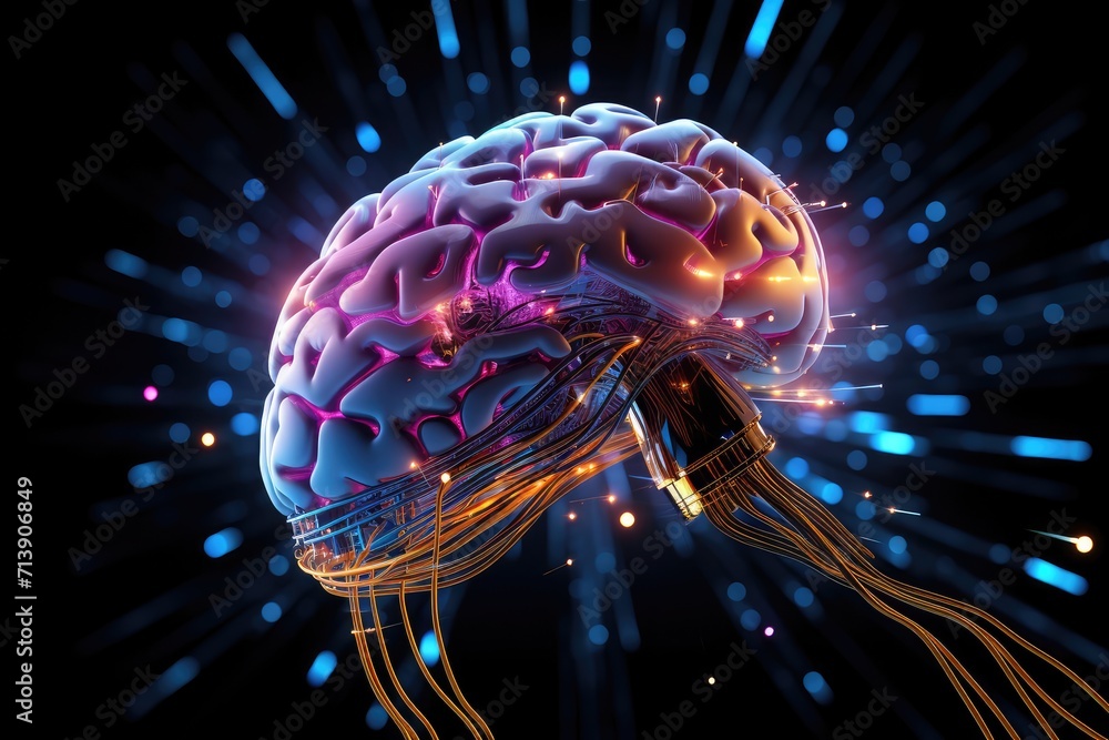 Poster nebula neural colorful brain cell energy connections, brain dots pattern neuronal network, vibrant d