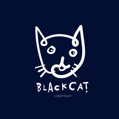 Simple black cat head doodle illustration for logo design