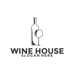 Wine House logo, Bar and restaurant logo design template
