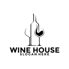 Wine House logo, Bar and restaurant logo design template