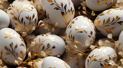 A luxurious seamless pattern featuring Easter eggs adorned with gold foil details.