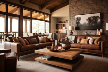 Farmhouse interior modern minimal living room with sofa and furniture