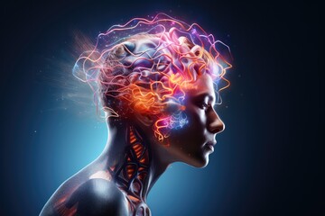 Brain sectional imaging X-ray and CT scan technique, cyborg radiography. Radiation dose, film and tomograms. Hounsfield Units (HU) CT angiography human mind head skull fractal axon ai medtech model.