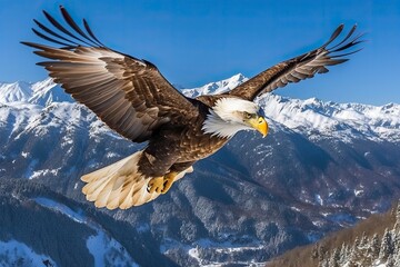 Fototapeta premium Bald eagle Flying over the Mountain