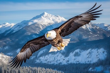 Bald eagle Flying over the Mountain