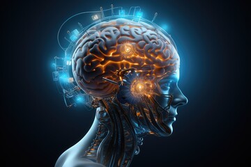 Brain sectional imaging X-ray and CT scan technique, cyborg radiography. Radiation dose, film and tomograms. Hounsfield Units (HU) CT angiography human mind head skull fractal axon ai medtech model.