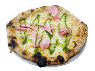 pizza con mortadella e crema di basilico © bellux