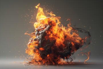 dynamic and intense moment of fire and smoke - obrazy, fototapety, plakaty