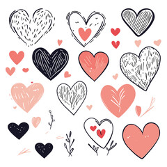 Set of hand drawn love part of an design elements collection featuring flat style elements isolated on	
