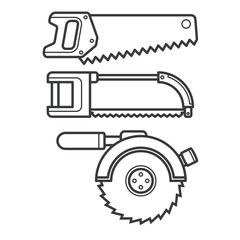 Simple cartoon carpentry and construction tools for home equipment and maintenance outline vector design art