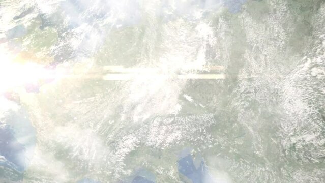 Zoom in from space and focus on Zirndorf, Germany. 3D Animation. Background for travel intro. Elements of this image furnished by NASA