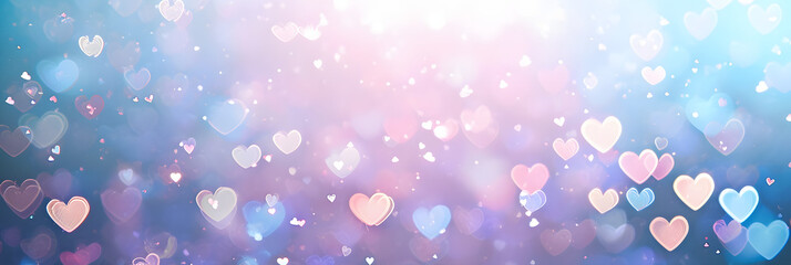 blue and pink glitter vintage lights background. defocused. hearts overlay