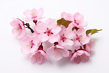 Naklejka na ściany i meble Isolated white background with lovely pink cherry blossoms