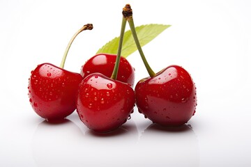 Red cherries alone on white backdrop