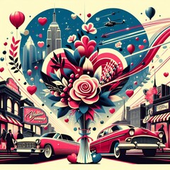 A visually stunning Happy Valentine's Day poster that seamlessly blends classic romance with contemporary design elements, evoking a sense of joy and celebration.