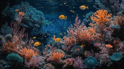 Fototapeta na wymiar Luminous Depths: A Tranquil Scene of Bioluminescent Deep-Sea Creatures