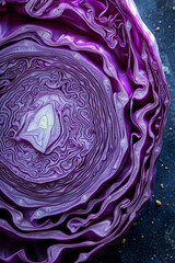 Obraz premium A close-up of red cabbage in a cross-section showing layers that resemble a topographic map in earthy tones,