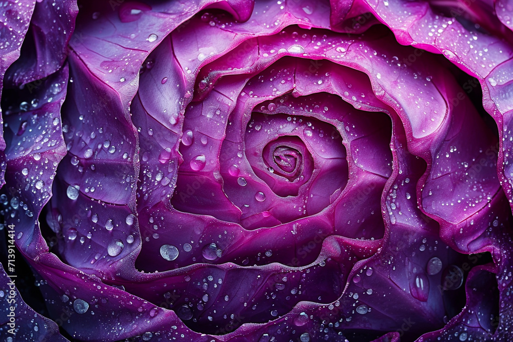 Aufkleber a macro photograph of a red cabbage slice, emphasizing the delicate and thin layers that make up its