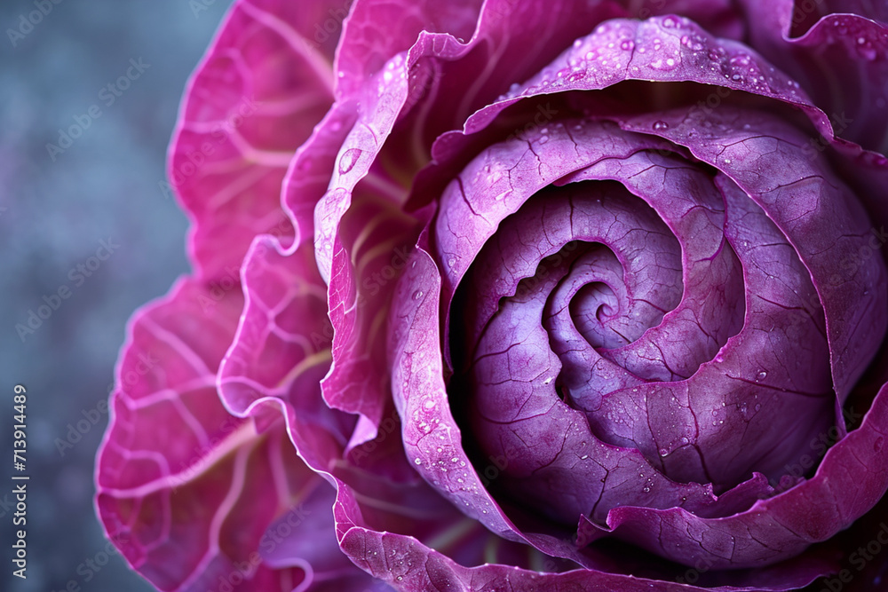 Aufkleber a close-up of a red cabbage cut, highlighting the delicate balance between the rigid structure and t
