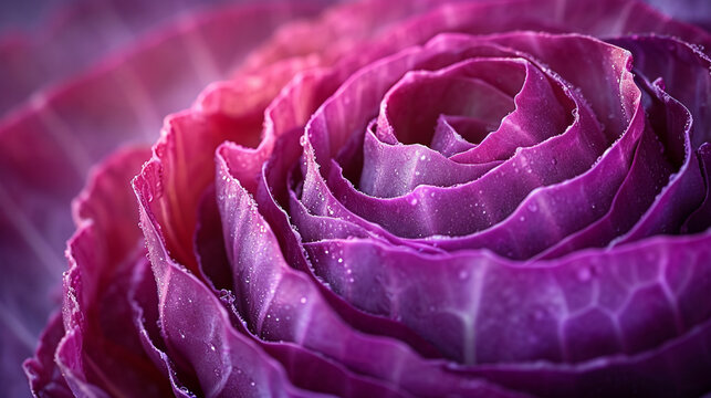 An image highlighting the vibrant red and purple hues that merge and contrast in a red cabbage slice,