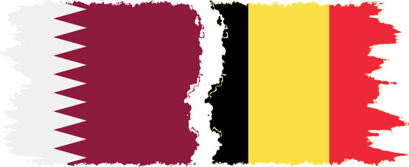 Belgium and Qatar grunge flags connection vector