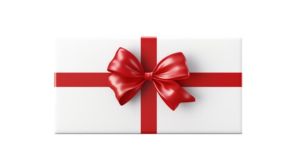 Elegance Unveiled - White Gift Box with Red Ribbon Bow Tie, Captured from a Far Side Front Angle
