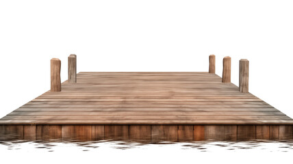 Wooden Pier Isolated on Transparent Background, Embankment Crafted from Wooden Boards