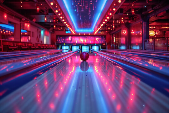 An image of a bowling lane that doubles as a piano keyboard, playing notes when the ball rolls over,