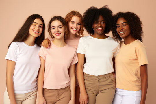 Group of young multi ethnic youn women. Diversity and inclusivity concept