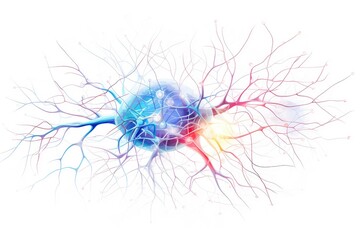 Obraz premium Neural Colorful Brain Nerve Cell Energy Connection, Brain Dots Pattern Neuronal Network, Vibrant Colored motley medical vector human mind energy lightning brain tree neurons communicating illustration
