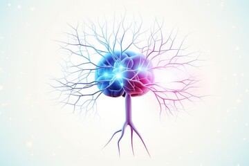 Obraz premium Neural Colorful Brain Nerve Cell Energy Connection, Brain Dots Pattern Neuronal Network, Vibrant Colored motley medical vector human mind energy lightning brain tree neurons communicating illustration