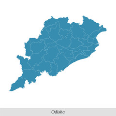 Fototapeta na wymiar map of Odisha is a state of India with districts