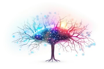 Neuronal network neurons, brain synapses connections to Peripheral Nervous System (PNS). Colorful fractal lightning brain light vivid neurons communicating via neurotransmitter in humans brain network