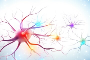 Obraz premium Neuronal network neurons, brain synapses connections to Peripheral Nervous System (PNS). Colorful fractal lightning brain light vivid neurons communicating via neurotransmitter in humans brain network